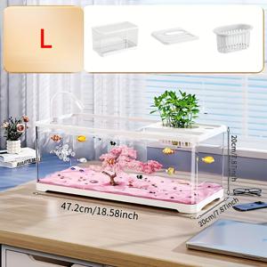 TEMU 대형 아크릴 어항 | 가정용 투명 데스크탑 어항 (뚜껑 포함), 잉어 및 거북이에게 적합