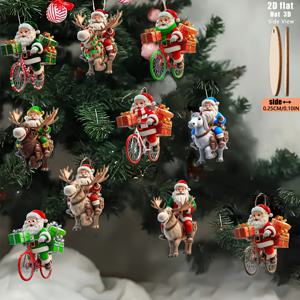 TEMU 2D 평면, 10개 나무 크리스마스 장식 - , 사슴, 자전거 라이더 - 전기 불필요, 간편한 걸이 루프 - 크리스마스 트리, 집, 사무실, 파티 장식용 - 장식 - 완벽한 크리스마스 선물 아이디어, 축제 분위기 홈 데코