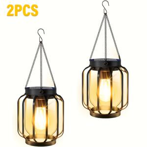 TEMU 2개 세트 태양광 매달이 랜턴 야외 테이블 램프 세트 금속 태양광 스트립 후크 포함 밝은 따뜻한 랜턴 장식 야외 공간용 야외 펜던트 조명 정원 테라스 베란다 장식
