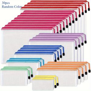 TEMU 15/30개 메쉬 지퍼 문서 가방, 8가지 사이즈 8가지 색상 지퍼 파우치, 여행, 학교용품, 사무용품 및 홈 정리용 다목적