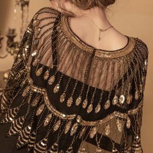 TEMU 1920년대 핸드메이드 시퀸 할로윈 파티 망토 숄 여성 개츠비 코스튬 비즈 자수, 테마 이벤트 의상,의상 액세서리,우아한 케이프 디자인,비즈 자수 디테일,섬세한 비즈 패턴, 패브릭 케이프,빈티지 케이프 랩,자수 숄,할로윈 애호가들,여성 의상