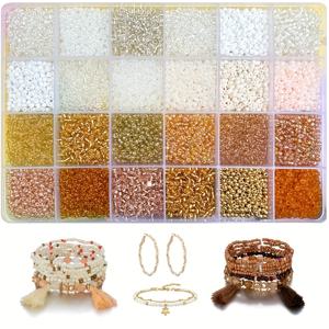 TEMU 14400개 2mm (11/0) 화이트 & 샴페인 컬러 시드 비드 키트, 주얼리 제작, 공예, 수제 팔찌 귀걸이, 공예가 선물, 주얼리 제작 용품, 공예 비드 키트, 스타일 비드, 시드 비드, 주얼리 제작용 비드 키트, 비즈키링 재료, 유리비즈, 팔찌 부자재, 비즈 재료, 비즈공예 도구, 키링 비즈 재료