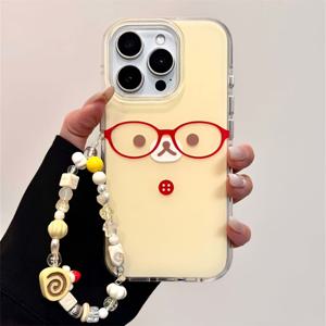 TEMU 아이폰 11부터 17 Pro Max 모델까지 호환되는 투명한 흰색 디자인과 체인 장식이 있는 귀여운 곰돌이 테마 휴대폰 케이스|폰케이스|아이폰케이스|케이스