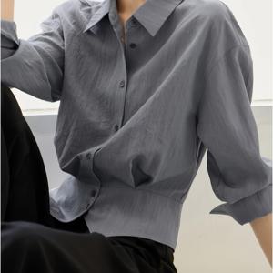 TEMU 여성용 우아한 칼라 블라우스 - 가슴 슬릿 디자인, 구조적 버튼 프론트 셔츠, 숏/롱 슬리브 오피스 & 세미 포멀 웨어, 기계 세탁 가능한 솔리드 컬러 테일러드 재킷 스타일 탑 (스트레치 없음)