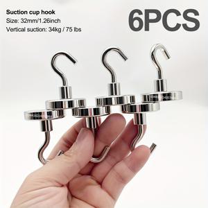 TEMU 6개 세트 헤비듀티 금속 흡착 후크 - 각 후크당 34kg (74 lbs) 무게 용량 - 나사/접착제 불필요, 공간 절약형 벽걸이형 - 주방, 보트, RV, 홈 정리용 - 폴란드산, 재사용 가능 (선반용)