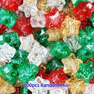 TEMU 500/200개 대량 별 모양 비즈 - 대구멍 반짝이 별 모양 공예 비즈 (빨간색/초록색/금색/광택 흰색 캡 포함) - DIY 목걸이, 팔찌, 머리장식, 크리스마스 비즈 세트 (500개 또는 200개)