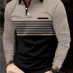 TEMU 남성용 3D 올오버 프린트 긴팔 셔츠 - 버튼 프론트 플라켓 칼라 골프 & 캐주얼 버튼셔츠, 컬러 블록 디자인의 세탁기 사용 가능한 스포츠웨어