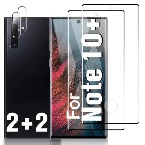 TEMU 2개 세트 강화유리 스크린 보호필름 + 2개 세트 카메라 렌즈 필름, 풀커버 3D 고보호 투명 HD 초박형 지문방지 기포없음 9H 경도, 삼성 갤럭시 노트10+/노트10용