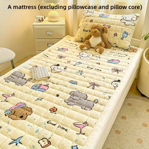 TEMU 1개 밀크 벨벳 매트리스 토퍼 - 부드럽고 편안함, 세탁기 사용 불가, 폴리에스터 섬유 충전재, 귀여운 동물 & 플로럴 패턴의 퀼팅 디자인, 가을/겨울 침실 사용에 적합, 매트리스 토퍼