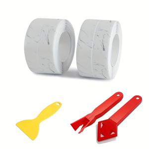 TEMU 1.5*125.98인치 자체 접착 방수 주방 스티커 2롤, 지지 도구 3개, 싱크대용 자체 접착 물 보관 스트립, 주방 및 욕실용 방수 테이프, 변기 스티커, 자체 접착 스토브 스티커, 간편한 청소.