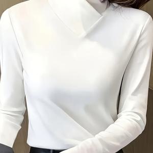 TEMU 여성용 우아한 긴팔 티셔츠 - 슬림핏 상의, 데일리 & 포멀룩을 위한 신축성 있는 원단 - 올 시즌 시크한 오피스, 파티, 캐주얼 웨어 - 간편한 관리 여성 의류, 여성 티셔츠|셔츠