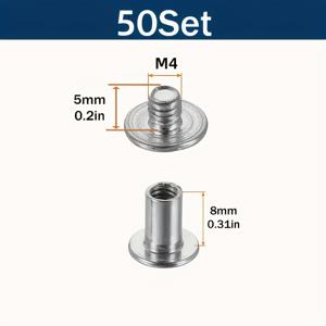 TEMU 50세트 내구성 가죽공예 리벳, 시카고 바인딩 스크류, 라운드 플랫 헤드 필립스 스크류 포스트, DIY 가죽 수리, 벨트, 신발, 지갑, 공예용