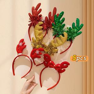 TEMU 5개 크리스마스 헤어 액세서리, 사슴뿔 헤어밴드 포함 - 축제 분위기 스팽글 & 반짝이는 장식, 튼튼한 플라스틱, 파티 & 사진 소품, 크리스마스 액세서리, 크리스마스 헤어밴드, 사슴뿔 헤어밴드