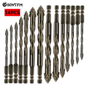 TEMU IKWTFM 14피스 카바이드 드릴 비트, 고효율 및 내마모성, 사각 톱니 비대칭 드릴 비트, 타일, 세라믹, 유리, 대리석, 콘크리트 및 스테인리스 합금 드릴링에 적합, 건식 재료 드릴링,사각 톱니 비트,석공용 드릴 비트,멀티-투스 기하학,카바이드 팁 내구성