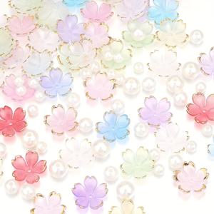 TEMU 200개 아크릴 플라워 비즈, 그라데이션 플로럴 비즈와 멀티사이즈 화이트 펄 비즈 세트 - 팔찌, 목걸이, 귀걸이 DIY 액세서리 제작용