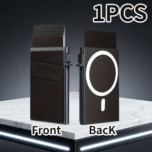 TEMU 남성용 RFID 차단 슬림 마그네틱 지갑 카드 홀더 - 헤비듀티 알루미늄 신용카드 케이스, 원터치 액세스, 도난 방지 보호 및 비즈니스 슬림 디자인, 스마트 현금 보관을 위한 블랙/화이트 컬러 스킴 (RFID 스키머와 호환)|명함지갑