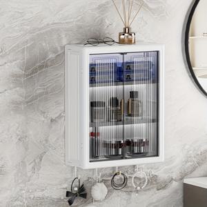 TEMU 벽걸이 욕실 수납장 - 무드릴 접착식 설치, 방수 및 방진 플라스틱 정리함, 다층 수납공간, 공간절약형 모던 화이트 스타일, 샤워실, 화장대 및 주방용 화장품/세면도구 정리, 쉬운 조립 선반