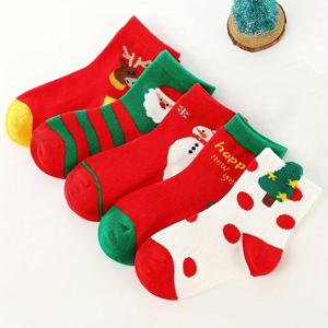 TEMU 어린이용 크리스마스 양말 5종 세트 - 엘프, 순록, 눈사람 & 사탕 지팡이 테마의 남아 & 여아 양말, 빨강/초록/흰색 도트, 줄무늬 & 물방울 무늬 - 부드럽고 내구성 있는 크리스마스 파티 & 겨울용
