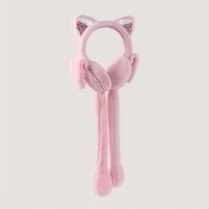 TEMU 여성용 귀여운 고양이 귀 플러시 이어 머프 - 움직이는 장식 & 딸랑거리는 리본, 핑크/퍼플/라벤더/화이트/그레이 털 귀, 긴 플러피 트림, 카와이 겨울 모자, 테마 파티 & 추운 날씨 액세서리