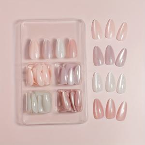 TEMU 96개 알몬드 쉐이프 캣아이 프레스온 네일 세트 - 글리터 & 펄 광택, 핑크, 누드, 베이지 컬러 인조 네일 키트 (젤리 글루 & 파일 포함) - 살롱 퀄리티 오래 지속되는 매니큐어, 여성, 파티, 웨딩, 발렌타인데이용