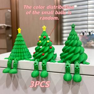 TEMU 3개 세트 관절 가능한 인공 크리스마스 트리 피규어 - 움직이는 팔다리와 가지, 3D 프린팅 느낌의 플라스틱 인형, 쉬운 걸이형 축제 장식 / 야외 크리스마스 트리 장식, 테이블탑 디스플레이 (접착제 필요 없음/간편 조립)