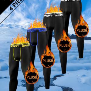 TEMU 남성용 보온 압축 팬티 4세트 - 농구, 피트니스, 러닝, 운동에 적합한 두꺼운 베이스 레이어 레깅스, 스키 및 사이클링 등 야외 활동에 이상적, 운동용 레깅스,운동복,퍼포먼스 레깅스,신축성 있는 원단,운동용 레깅스,야외 모험가