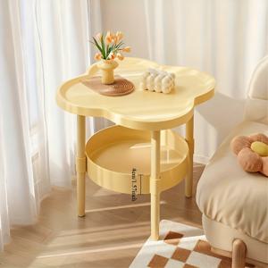 TEMU 모던 침대 옆 테이블 - 휴대용 수납 선반, 공간 절약형 원형/타원형/곡선 디자인 침대 옆 캐비닛, 베이지 & 화이트, 내구성 있는 플라스틱 다리, 쉬운 조립, 소형 공간, 방, 기숙사, 아파트용 (나무 없음)