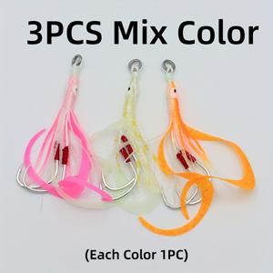 TEMU 3개 세트 ellllv 소프트 오징어 스커트 루어 - 롱 스트리머 & 더블 슬로우 지깅 훅 포함, 발광 소금물/담수용 미끼, 멀티컬러 (핑크/옐로우/화이트) 오징어 모양 인공 미끼, 참치, 고등어, 복어용