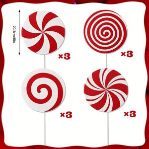 TEMU 12개 대형 빨간색과 흰색 민트 롤리팝 크리스마스 트리 장식, 귀여운 캔디 장식, 홈 또는 오피스 축제 디스플레이용 파티 화병 토퍼, 캔디 캔 크리스마스 장식, 캔디 캔 장식, 크리스마스 오너먼트, 크리스마스 홈 데코, 크리스마스 장식 신제품, 크리스마스 트리 장식, 크리스마스 장식