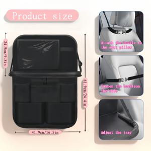 TEMU 접이식 테이블 트레이가 있는 튼튼한 차량 뒷좌석 수납함 | 9개의 수납 포켓, 태블릿 홀더, 킥 매트 | SUV, 트럭, 밴의 여행 액세서리에 적합 (블랙), 카시트 등받이 보호대, 차량 정리 용품.