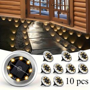 TEMU 10개입 태양광 지상등, 야외용, IP44, 자동 켜기/끄기, 쉬운 설치, 빌라 정원, 연못, 도로, 차도에 적합, 고온 및 서리 저항, 초장수명 야외 조명, 웜 화이트 및 쿨 화이트 듀얼 컬러 옵션, 통합 경로 조명 시스템, 태양광 패널 디자인의 지상/휴대용 지상등, 리모컨/타이머 없음