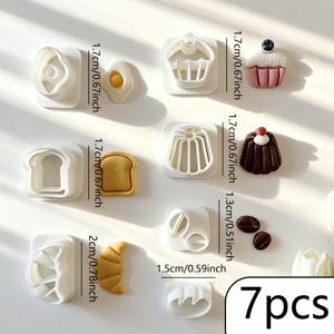 TEMU 7피스 플라스틱 미니어처 & 폴리머 클레이 몰드 키트, 마카롱, 마들렌, 커피콩, 튤립 커터 DIY 주얼리, 귀걸이, 소프트 클레이 공예용 - 초보자와 아티스트를 위한 고정밀 공예 용품|커피