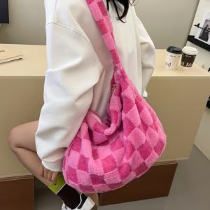 TEMU 여성용 플러시 모조 모피 숄더백 - 대용량 경량 토트백, 지퍼 잠금, 부드러운 원단 캐주얼 시크 핸드백, 일상 및 특별한 날, 여성 & 여성 발렌타인데이 선물 (화이트)|크로스백