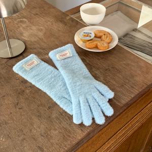 TEMU 한국 사탕 컬러 소프트 퍼우드 컬러 플리스 여성용 장갑 | 새로운 마카롱 컬러 방한 보온 야외 분할 지팡이 장갑, 터치 스크린 보이는 손가락 장갑