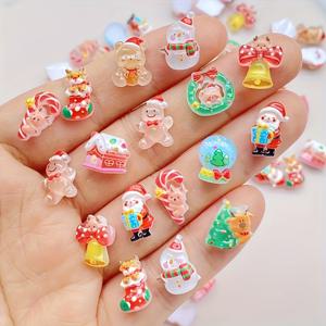 TEMU 100개 귀여운 미니 레진 크리스마스 참 믹스 세트 - , 진저브레드 맨, 곰, 눈사람, 크리스마스 트리, 순록 네일 아트 액세서리, 휴일 DIY 주얼리 및 네일 장식용, 무취, 축제 장식, 핸드메이드 오너먼트, 스타일, 내구성 있는 참, 가벼운 액세서리, 장식용 조각, 공예 애호가용, 계절별 장식,기발한 장식,세밀한 장인 정신,고품질 레진