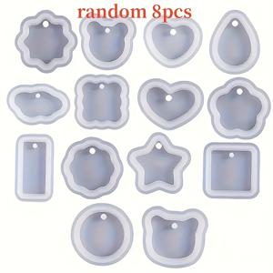 TEMU 8개 세트 레진 실리콘 몰드, 랜덤 실리콘 몰드, DIY 주얼리 펜던트용 - 불규칙한 기하학적 모양과 하트 모양 키체인 몰드, 분리 쉬움, 투명 아트 메이킹 몰드, 공예용, 주얼리 제작 용품, 공예 몰드, 장식용 몰드, 내구성 있는 몰드, 레진 몰드용, 레진 공예, 돌 몰드, 레진 키트, DIY 가방 비즈 펜던트, 레진 액체 몰드