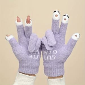 TEMU 여성용 겨울 터치스크린 장갑 - 핑크 & 화이트 핑거리스 미튼, 스마트폰 호환, 두꺼운 보온 탄성 커프, 핑키 링 & 엄지 팁, 캐주얼/오피스/추운 날씨용 (손목 부분 없음) - 손세탁 가능한 겨울 장갑