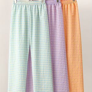 TEMU 3개 여성용 하이웨이스트 체크무늬 잠옷 바지 - 가볍고 넉넉한 핏, 레그, 캔디 컬러 , 사계절 내내 편안함, 캐주얼 & 라운지 웨어, 편안한 라운지웨어 | 발랄한 디자인 | 부드러운 원단 바지