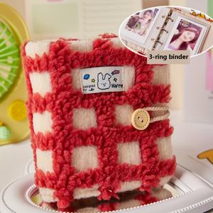 TEMU 1개 K팝 스타 앨범 3구 바인더, 크리스마스 체크 무늬 미니 노트북 바인더 아이돌 팬 컬렉션용, 사진, 스케줄, 스티커, 캘린더 등에 적합, 크리스마스 및 새해 선물로 적합