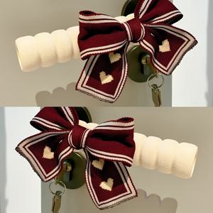 TEMU 정전기 방지 도어 핸들 보호대 - 두꺼운 충돌 방지 커버, 레드 & 리본 디자인, 침실 & 가정용 내구성 원단, 스크래치 방지 & 도어 핸들 보호, 도어 핸들 보호대, 침실 액세서리, 장식용 리본 디자인