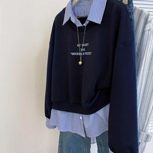 TEMU 여성용 가을 겨울 레이어링 스웨트셔츠 - 셔츠 칼라 페이크 투피스 탑, 루즈핏 스택 가능한 블라우스, 스웨터/자켓 안에 입기 좋은 기계 세탁 가능한 솔리드 컬러 캐주얼 아우터웨어|블라우스|셔츠|여성블라우스