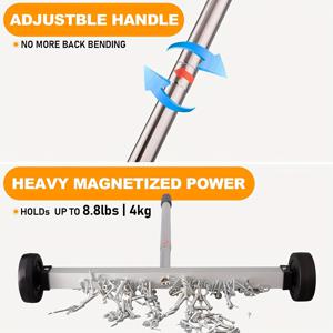 TEMU 17인치 헤비듀티 자석 집게 스위퍼 - 텔레스코핑 핸들 & 8.8 용량 - 못, 나사, 잔해, 금속/플라스틱 청소용 자석 롤러 - 차고, 작업장, 마당, 건설 청소에 이상적 (조절 가능한 롤링 스위퍼 도구)