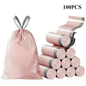 TEMU 50/100/150개입 고강도 4갤런 소형 드로스트링 비닐 쓰레기 봉투 - 접이식, 누수 방지, 묶기 쉬움, 욕실, 화장실, 침실, 사무실 & 화장실 쓰레기통용 - 공간 절약형 디자인, 내구성 플라스틱 소재, 가정용