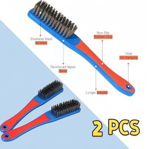 TEMU 2팩 청소용 와이어 브러시, 플라스틱 손잡이가 있는 가정용 주방 스틸 울 스크러버, 콘크리트 및 철제 조리기구의 녹 제거 및 페인트 제거용