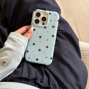 TEMU 세미 더블 레이어 블루 베이스 브라운 스타 아이폰 16 프로 맥스/15 프로 맥스/14 프로/13 프로/13 전용 폰 케이스, 여성용 스타일리시 디자인, 모바일 액세서리,스타일리시한 폰 커버,트렌디한 디자인,가벼운 커버,튼튼한 재질,슬림 케이스,아이폰 커버,아이폰 사용자,패션 애호가