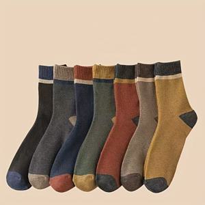 TEMU 6켤레 대량 팩 보온 겨울 양말 - 헤비듀티 따뜻한 중목/발목 길이 (남녀공용) 다색상 세트 (파랑, 갈색, 베이지, 초록, 회색, 빨강) - 추운 날씨에 딱 맞는 포근한 테리클로스 질감 타이츠