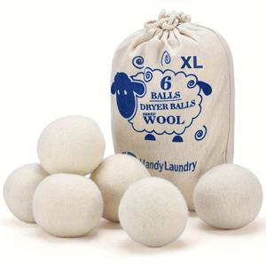 TEMU 6개입 가정용 세탁볼, 100% 천연 소재 인조울, 주름 감소 및 건조 시간 단축, 플라스틱 볼 대체, 옷 건조에 적합, 재사용 가능한 세탁볼, 섬유유연제 대체, 세탁볼