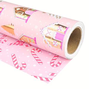 TEMU 크리스마스 알루미늄 포일 포장지 1롤 - 핑크 골드 하우스 및 가는 디자인의 양면 크리스마스 포장지, 파티 장식에 적합, 17인치 x 16.5피트, 축제 선물 포장, 크리스마스 장식