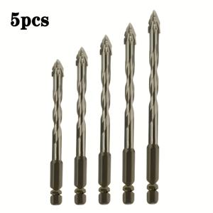 TEMU 5개 초경 드릴 비트 세트, 4날, 육각 생크 건식 드릴링 공구, 충격 저항, 세라믹, 주철 & 콘크리트용 정밀 건식 드릴링 공구, 무코팅, 일반 스파이럴, 초경 재질, 산업용