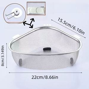 TEMU 1세트 삼각 스테인리스 스틸 주방 필터 - 효율적인 음식물 쓰레기 처리를 위한 다기능 메시 배수 바구니, 세척 용이, 공간 절약형 디자인, 걸이 및 스탠딩 겸용, 주방 싱크대 액세서리 | 모던 주방용품